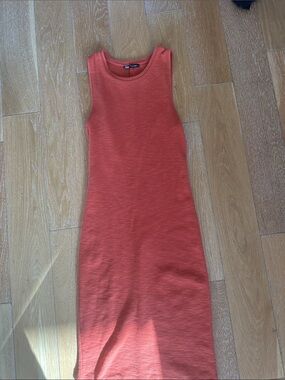 Zara Coral-Orange Knit Sleeveless Midi Dress